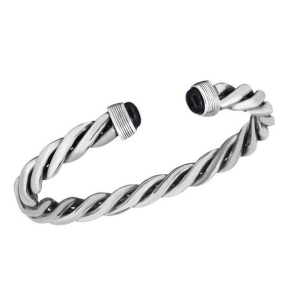 Men's Silver Onyx Cable Bracelet - Picture 2 of 3